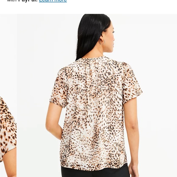 LOFT, Size M, Animal Print Ruffle Yoke Top, Whisper White - Picture 2 of 4